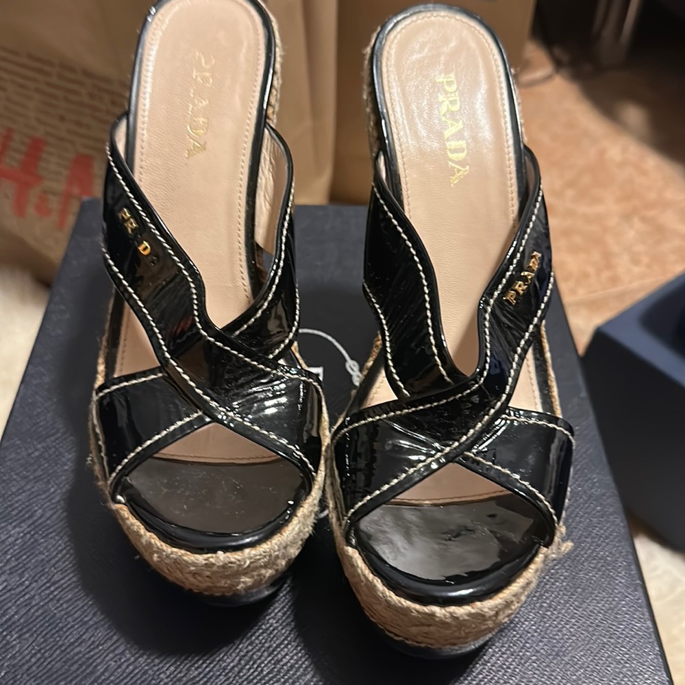 Prada Black Patent Leather Slippers